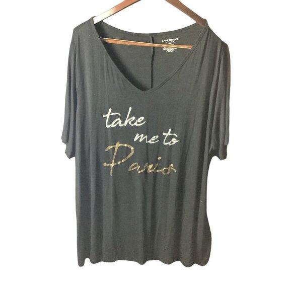 Lane Bryant Womens Graphic V-Neck T-Shirt Sz 26/28 Take Me To Paris Black Gold - Picture 9 of 9